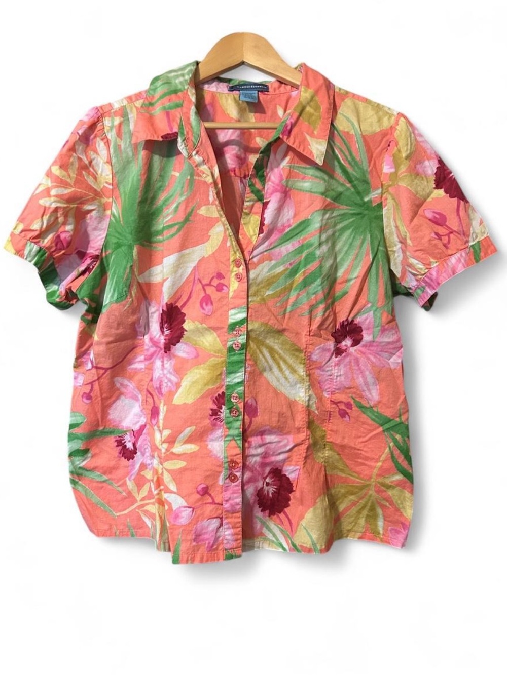 Classic Elements Coral Tropical Floral Button-Down Shirt